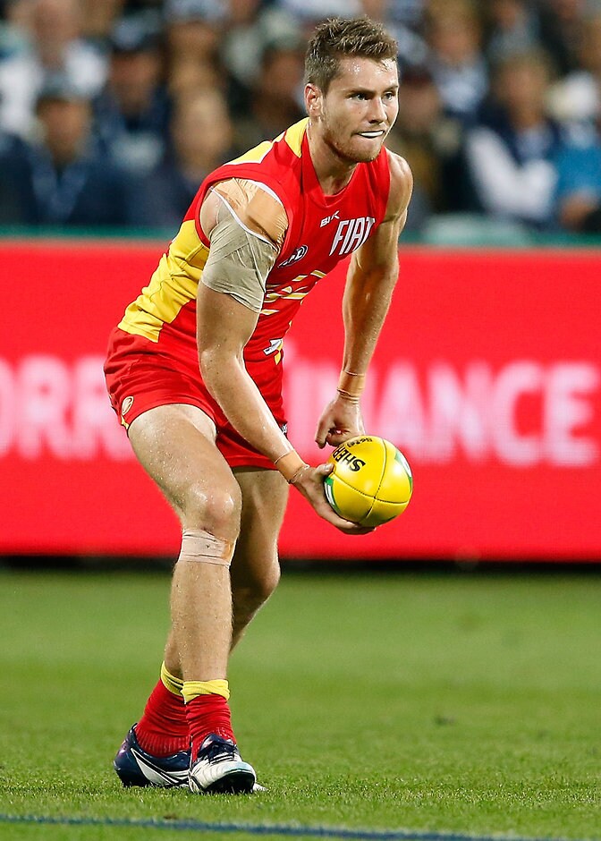 AFL 2016 Rd 06 - Geelong v Gold Coast GEELONG, AUSTRALIA - APRIL 30: Clay Cameron of the Suns in action during the 2016 AFL Round 06 match between the Geelong Cats and the Gold Coast Suns at Simonds Stadium, Geelong on April 30, 2016. (Photo by Adam Trafford/AFL Media)